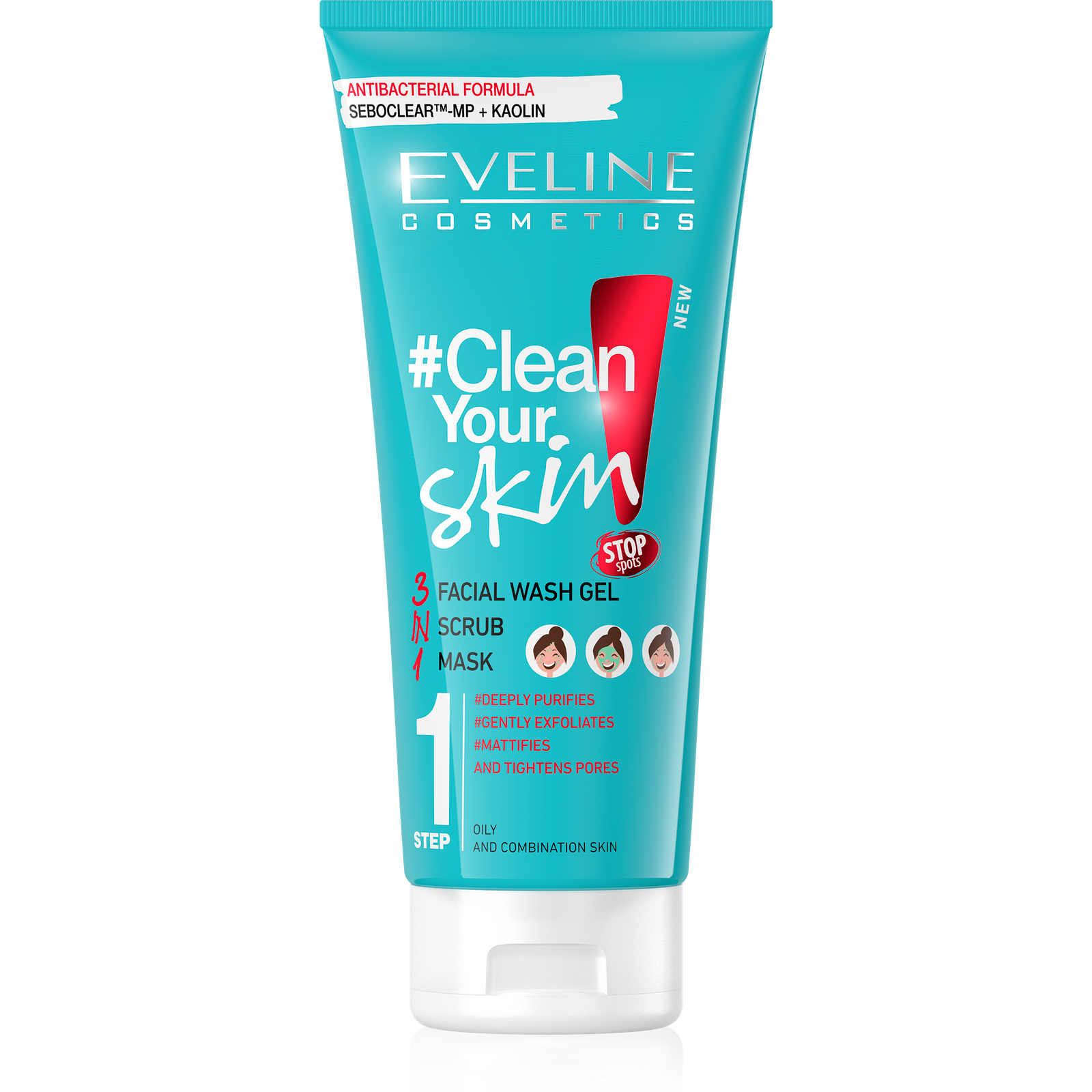 Eveline — Gel de Limpeza Rosto e Exfoliante – Clean Your Skin Facial Wash Gel/Scrub/Mask 200ml